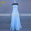 Latest Design Strapless Sleeveless Applique Pockets Blue Long Girls Prom Dress