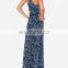 CHEFON wrap bodice spaghetti strap printed floral maxi dress polyester cotton dress