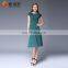 Keen - length Dark green women solid color cap sleeve pleated skirts