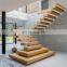 America oak staircase Straight wooden tread staircase with glass fence