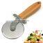 New Arrival Pastry Bread Slicer Dough Round Roller Wheel Handle Wooden Pizza Cutter