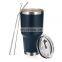 30 oz Double Wall Vacuum 18/8 Stainless Steel Tumbler with Lid, Handle, Straws, Brush