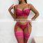 2022 New Design Rose Color Sequined Decorate Flower Lingerie Set With Lace Embroidery Cheapest Lingerie