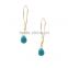 Latest Copper Alloy Gold Plated Jewelry Single Turquoise Girls Earrings