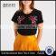 MGOO 2017 Summer Latest Design Women Short Sleeve T-Shirts Black T Shirt Embroidered With Flora