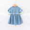 F10023A New Style Short Sleeve Embroidery Denim Dress Girls Summer Dress
