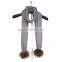 Myfur Adult Stylish Cable Wool Knitting Winter Scarf With Removable Real Natural Color Raccoon Fur Pom Poms