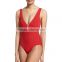 2016 Sexy Hot Women Red Zipper One piece Swimwear