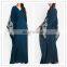 Women V-Neck Blue Abaya Muslim Dress With Embroidery