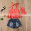Summer Toddler Kid Baby Girl Clothes Strap Top Holey Denim Shorts Headband 3Pcs Outfit Set