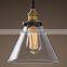 Retro Pendant Light Brushed Nickel Fixture with Clear Glass Shade Adjustable Ceiling Wire
