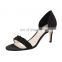 Black color sexy low heel ankle wrap design sandals shoes women's pearl decorated design other color are available