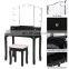 black bedroom mdf dresser wooden legs dressing room table mirror led light bulbs