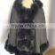 wholesale price cashmere cape with fur balls and trim