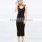 New arrival sleeveless long black maxi dress in flat knit rib fabrics