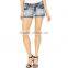 Aztec-Print Frayed Short Shorts, Medium Wash