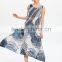 Wash painting goffer sleeveless women summer maxi dress