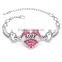 Pink crystal heart bracelet high end lobster bracelet love heart charm chain bracelet for niece birthday gifts