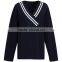 Navy Designer Wrap V-neck Stripe Detail Sweatshirt for Women