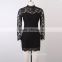 2016 latest design long sleeve high neck lace black evening dresses online shopping