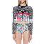 full zip front all over print rash guard for women printed swim top crop top women