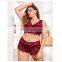 Oversized floral lace scallop embellished underwear set bra and panties Plus Size Women's Sleepwear