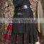Black Deluxe Utility Leather Strap Two Tone Kilt With Two Side Cargo Pockets On Both Side Made Of Poly Cotton & Tartan Material