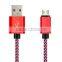 High quality colorful alloy fabric usb data charging cable for smartphone cable