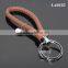 Hot Sale Manual Hand Braided Rope Silver Round Metal Tag Braided Leather Cord Brown Leather Straps Keychain With Braid Leather