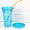 BPA Free 16OZ Double Wall Plastic Straw Tea Cup