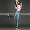 2016 Summer Fashion Women Ankle Length Pencil Pants High Waist Patch Destroyed Skinny Light Blue Jeans Woman