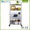 Wholesale 3 tiers chrome metal wire kitchen trolley pantry rack and utility kitchen cart