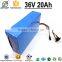 2015 new arrival 3.7v 18650 cells 36 volt 20ah rechargeable li-ion battery pack 30Amp BMS & 42V Charger