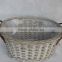 100%Handmade plastic lined grey wicker baskets for plants with leather handles