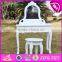 2017 New design youth bedroom white solid wooden dressing table chair W08H072