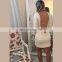 New Arrival White Mini Lace Sheath Deep V Neck Pearls Prom Dress Backless Sleeveless Evening Dress