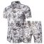 Wholesale custom summer men's Hawaiian shirt suit floral shirt + shorts suit beach casual short-sleeved 2-piece set