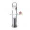 Silver stainless steel round design standing toilet brush rack and  toilet tissue holder