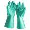 Best Long Sleeve Oil and Chemical Resistant Household Flock Lined Green Nitrile Rubber Cleaning Gloves