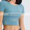 Hot selling women removable pads short sleeve yoga shirt summer fitness gym wear clothes girls workout running sport apparel.