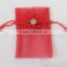 2016 Wholesale Rust Gift Organdy Drawstring Printed Ribbon Packing Bags/Party wrapping gifts