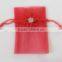 Rose Jacquard Wine Red Organza Jewelry Pouches for Packing Ornaments/watch/mobile phone