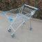 180L Asia 5 inch PU wheel Steel Shopping Trolley for Supermarket （surface : zinc and transparent powder coating）