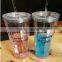 BPA Free double wall Plastic Mugs With Straw