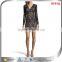 Elegant V Neck Black And Nude Stretch Lace Dress With Sleeves