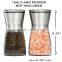 Salt and Pepper Shakers - Salt & Pepper Grinder Set - Spice Mill - Glass Body Brushed Stainless Steel