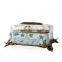 Elegant Blue & White Painted Ceramic Tissue Case With Bronze Base, Porcelain With Brass Tissue Box With Cover