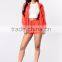 Export Clothes 100% Polyester Ribbed Hemline Sporty Stripe Sleeves Zip Up Sports Jacket With Shorts Suits
