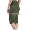 2017 OEM Ladies Fashion Midi Tube Khaki Skirt with Side Metal Detrails