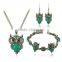 Top Green Red Blue Turquoise CZ Owl Necklace Bracelet Earrings Vintage Silver Jewelry Set